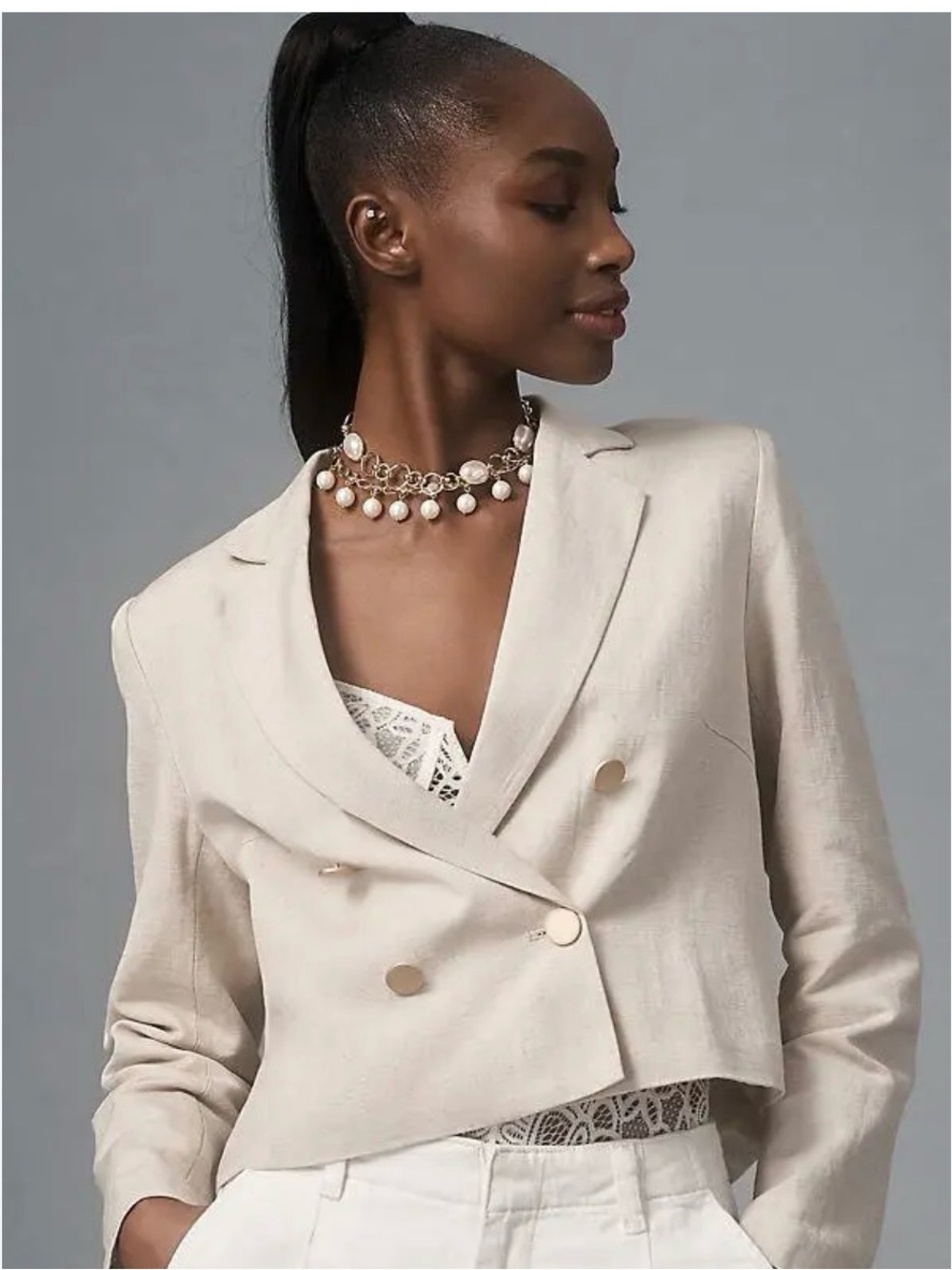 Dolan Anthropologie minimalist boho chic Linen Pleated-Back Cropped Blazer